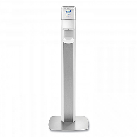 MESSENGER ES8 Silver Panel Floor Stand with Dispenser, 1,200 mL, 16.75 x 6 x 40, Silver/White (7308DSSLV)