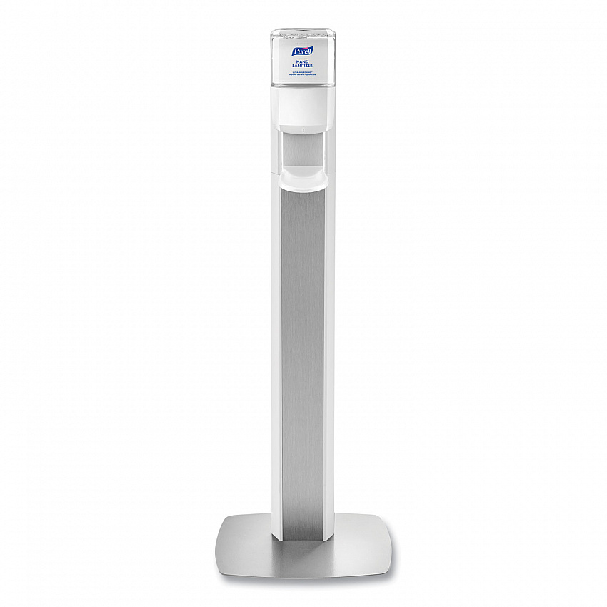 MESSENGER ES8 Silver Panel Floor Stand with Dispenser, 1,200 mL, 16.75 x 6 x 40, Silver/White (7308DSSLV)