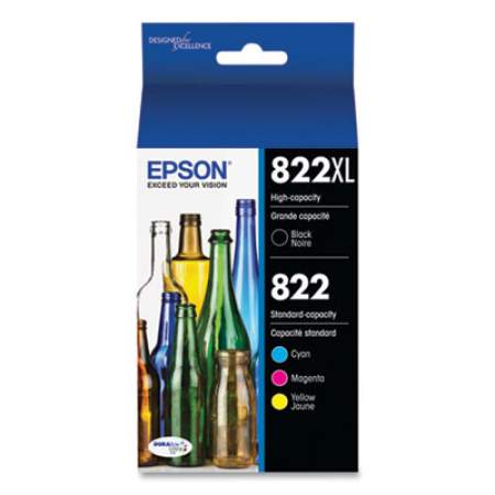 Epson T822XL-BCS (T822XL) DURABrite Ultra High-Yield Ink, 1,100 Page-Yield, Black/Cyan/Magenta/Yellow