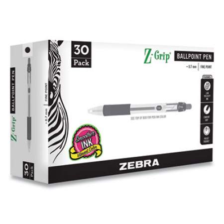 Zebra Z-Grip Ballpoint Pen, Retractable, Medium 0.7 mm, Black Ink, Black Tinted Barrel, 30/Pack (25130)