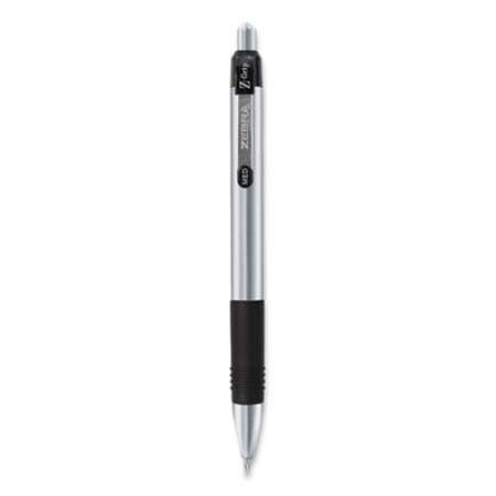 Zebra Z-Grip Metal Ballpoint Pen, Retractable, Medium 1 mm, Black Ink, Silver Barrel, Dozen (27010)
