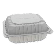 Pactiv Evergreen Vented Microwavable Hinged-Lid Takeout Container, 3-Compartment, 8.5 x 8.5 x 3.1, White, 146/Carton (YCNW0853)