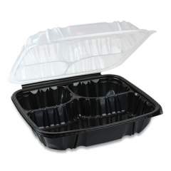 Pactiv Evergreen EarthChoice Dual Color Hinged-Lid Takeout Container, 3-Compartment, 34 oz, 10.5 x 9.5 x 3, Black/Clear, 132/Carton (DC109330B000)