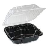 Pactiv Evergreen EarthChoice Dual Color Hinged-Lid Takeout Container, 3-Compartment, 21 oz, 8.5 x 8.5 x 3, Black/Clear, 150/Carton (DC858310B000)