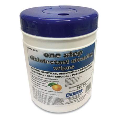 Chemcor Chemical One Step Disinfectant Cleaning Wipes, Orange Scent, 8 x 6, White, 130/Canister, 12 Canisters/Carton (92230)