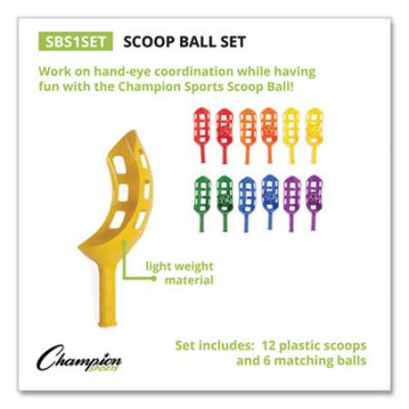 Champion Sports Scoop Ball Set, Plastic, Assorted Colors, 2 Scoops,1 Ball/Set, 6/Set (SBS1SET)