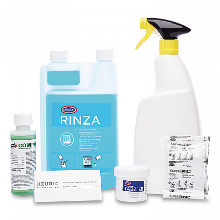 Bean to Cup Brewer Deep Cleaning Kit, 4oz Complete Cafe, (3) 32 oz Rinza, (12)Tabz Z61, (3) SuperGrindz A01, Spray Bottle (5000359701)