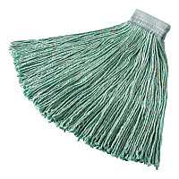 Non-Launderable Cotton/Synthetic Cut-End Wet Mop Heads, 24 oz, Green, 5" White Headband (F13700GR00)