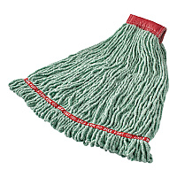 Web Foot Shrinkless Looped-End Wet Mop Head, Cotton/Synthetic, Large, Green, 5" Red Headband (A25306GR00)