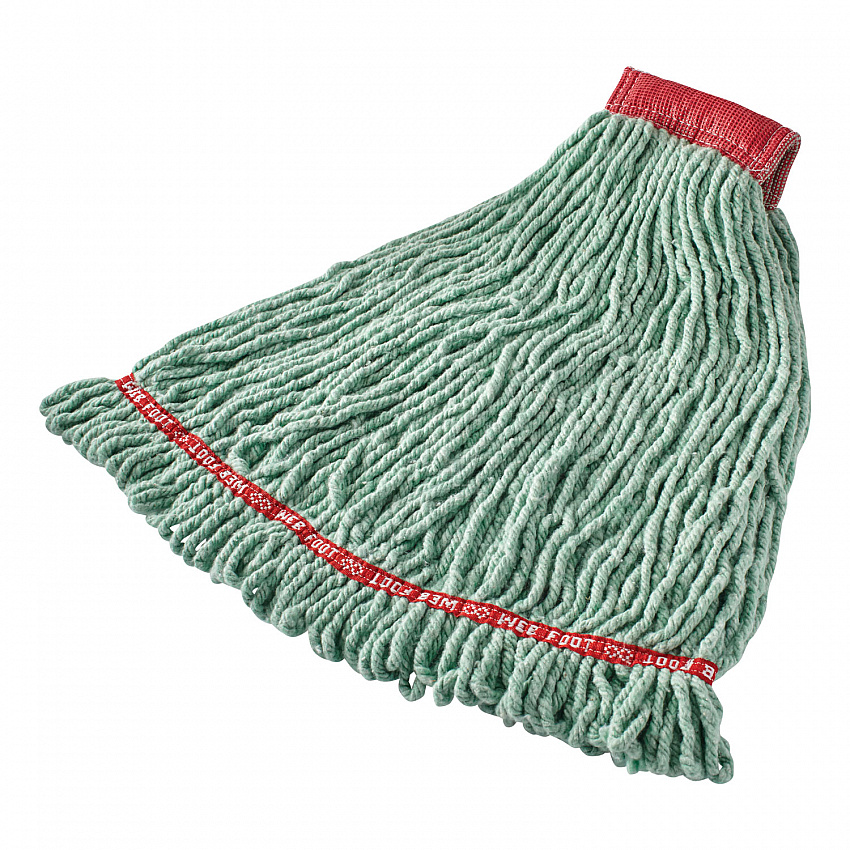 Web Foot Shrinkless Looped-End Wet Mop Head, Cotton/Synthetic, Large, Green, 5" Red Headband (A25306GR00)