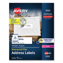 Avery Waterproof Address Labels with TrueBlock and Sure Feed, Laser Printers, 1.33 x 4, White, 14/Sheet, 50 Sheets/Pack (5522)