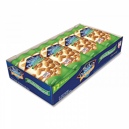 Whole Natural Almonds, Snack Size, 4 oz Bag, 12 Bags/Box (BLU11025)