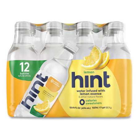 hint Flavored Water, Lemon, 16 oz Bottle, 12 Bottles/Carton (00213)
