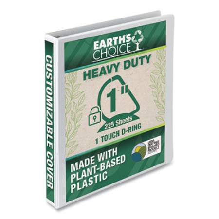 Samsill Earth's Choice Heavy-Duty Biobased One-Touch Locking D-Ring View Binder, 3 Rings, 1" Capacity, 11 x 8.5, White (24452261)