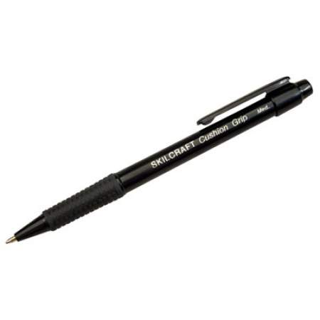 AbilityOne 7520014244865 SKILCRAFT Cushion Grip Ballpoint Pen, Retractable, Medium 1 mm, Black Ink, Black Barrel, Dozen