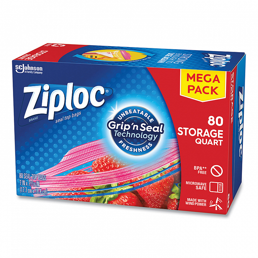 Seal Top Bags, Quart, 7.44" x 7", Clear, 80/Box (314471)