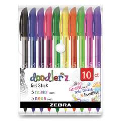 Zebra Doodler'z Gel Pen, Stick, Bold 1 mm, Assorted Fashion/Neon Ink and Barrel Colors, 10/Pack (24400861)