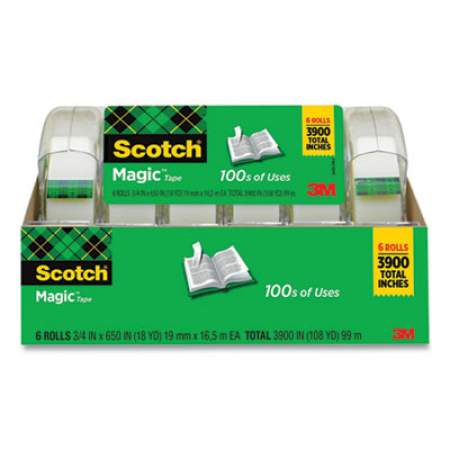 Scotch Magic Tape in Handheld Dispenser, 1" Core, 0.75" x 54.17 ft, Clear, 6/Pack (6122)