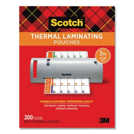 Scotch Laminating Pouches, 3 mil, 9" x 11.5", Gloss Clear, 200/Pack (TP3854200)