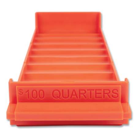 CONTROLTEK Stackable Plastic Coin Tray, Quarters, 10 Compartments, Stackable, 3.75 x 11.5 x 1.5, Orange, 2/Pack (560563)