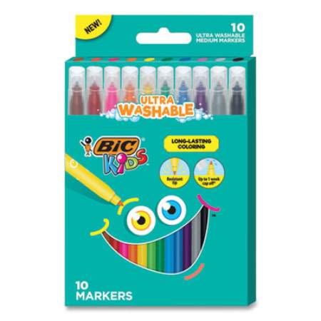 BIC Kids Ultra Washable Markers, Medium Bullet Tip, Assorted Colors, 10/Pack (BKCM10AST)