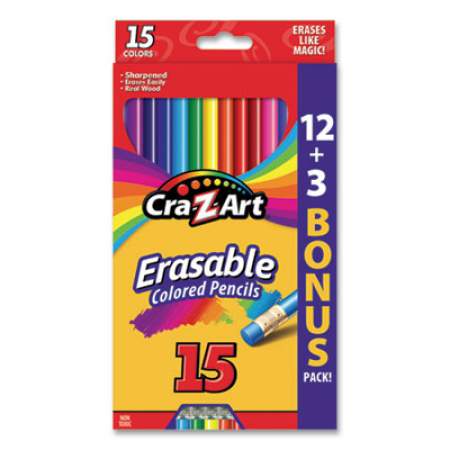 Cra-Z-Art Erasable Colored Pencils, 15 Assorted Lead/Barrel Colors, 15/Set (1045948)
