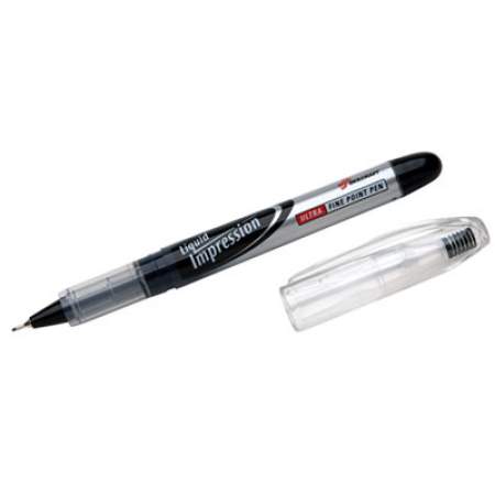 AbilityOne 7520015194373 SKILCRAFT Liquid Impression Porous Point Pen, Stick, Extra-Fine 0.4 mm, Black Ink, Silver/Black Barrel, Dozen