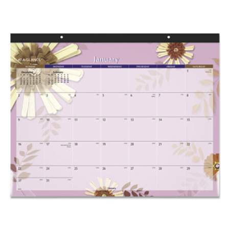 AT-A-GLANCE Paper Flowers Desk Pad, Floral Artwork, 22 x 17, Black Binding, Clear Corners, 12-Month (Jan to Dec): 2022 (5035)