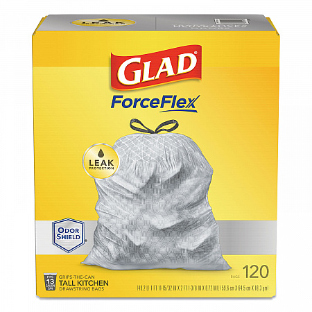 ForceFlex Kitchen Drawstring Trash Bags, 13 gal, 23.75