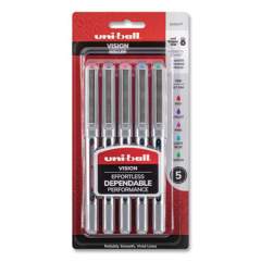 uni-ball VISION Roller Ball Pen, Stick, Fine 0.7 mm, Assorted Ink and Barrel Colors, 5/Pack (879843)