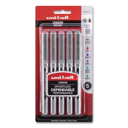 uni-ball VISION Roller Ball Pen, Stick, Fine 0.7 mm, Assorted Ink and Barrel Colors, 5/Pack (60381PP)