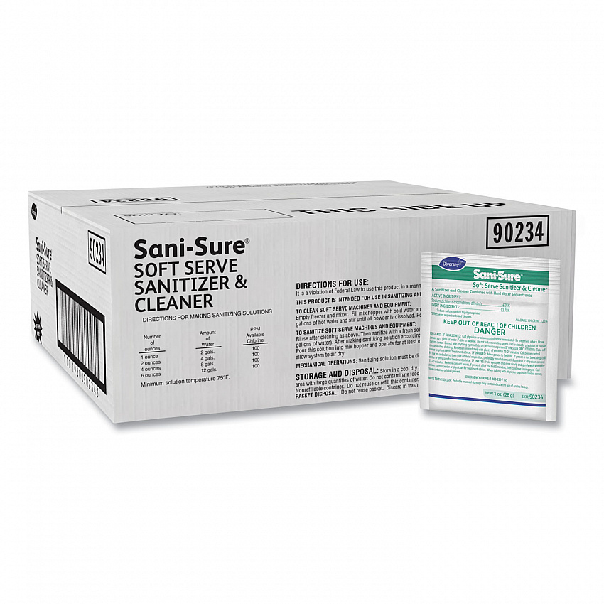 Sani Sure Soft Serve Sanitizer and Cleaner, Powder, 1 oz Packet, 100/Carton (90234)