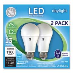 GE 75W LED Bulbs, 12 W, A19 Bulb, Daylight, 2/Pack (93127670)
