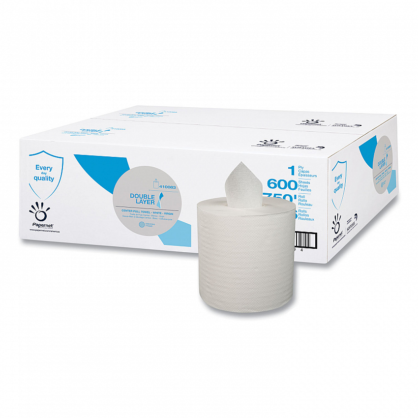 Double Layer Paper Towel, 1-Ply, 7.6 x 15, White, 600/Roll, 6 Rolls/Carton (410083)