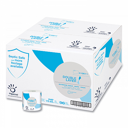 Double Layer Toilet Tissue, Virgin, Septic Safe, 1-Ply, White, 850 Sheets/Roll, 96 Rolls/Carton (410011)