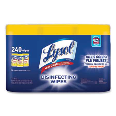 LYSOL Disinfecting Wipes, 7 x 7.25, Lemon and Lime Blossom, 80 Wipes/Canister, 3 Canisters/Pack, 2 Packs/Carton (84251CT)
