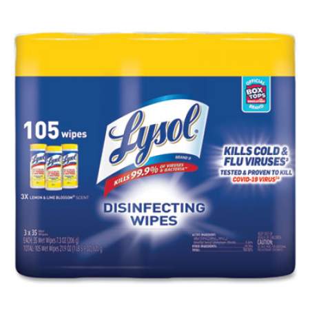 LYSOL Disinfecting Wipes, 7 x 7.25, Lemon and Lime Blossom, 35 Wipes/Canister, 3 Canisters/Pack (82159PK)