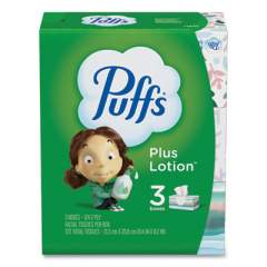 Puffs Plus Lotion Facial Tissue, White, 2-Ply, 124/Box, 3 Box/Pack, 8 Packs/Carton (39363)