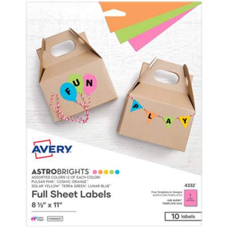 Avery Printable Color Labels, 8.5 x 11, Assorted Colors, 10/Pack (4332)