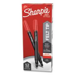 Sharpie Water-Resistant Ink Porous Point Pen, Stick, Fine 0.4 mm, Red Ink, Black/Gray/Red Barrel, Dozen (1742665)