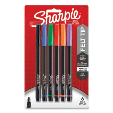 Sharpie Water-Resistant Ink Porous Point Pen, Stick, Fine 0.4 mm, Assorted Ink and Barrel Colors, 6/Pack (1976527)