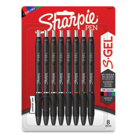 Sharpie S-Gel S-Gel High-Performance Gel Pen, Retractable, Medium 0.7 mm, Five Assorted Ink Colors, Black Barrel, 8/Pack (2126231)