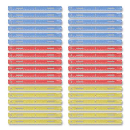 Westcott Plastic Ruler, Standard/Metric, 12" (30 cm) Long, Assorted Colors, Plastic, 36/Box (24404182)