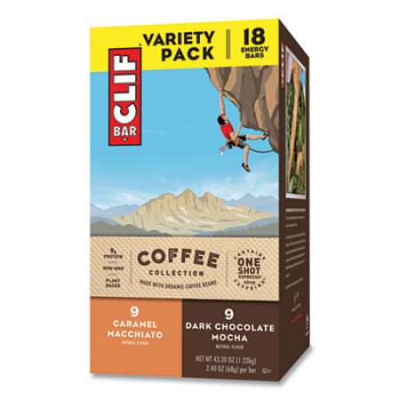 CLIF Bar Energy Bar, Coffee Collection: Caramel Macchiato and Dark Chocolate Mocha, 2.4 oz, 18/Box (CCC31583)