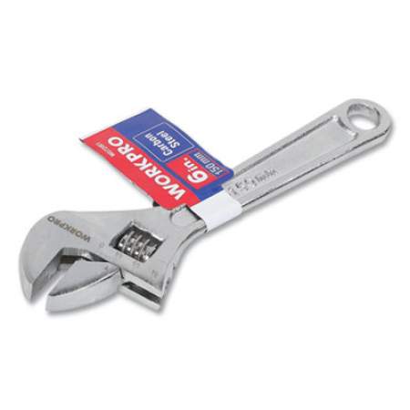 Workpro Stamped Adjustable Wrench, 6" Long, 0.75" Jaw Capacity, Chrome-Plated Forged Carbon Steel (24394174)