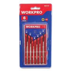 Workpro Six-Piece Precision Screwdriver Set, #1 and #2 Phillips Tips, 1.4 mm to 3 mm Slotted Tips, Assorted Shank Lengths (W021167WE)