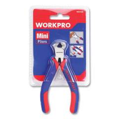 Workpro Mini End-Cutting Pliers, 5" Long, Ni-Fe-Coated Drop-Forged Carbon Steel, Blue/Red Soft-Grip Handle (24394482)