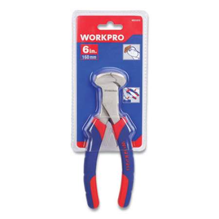 Workpro End-Cutting Pliers, 6" Long, Ni-Fe-Coated Drop-Forged Carbon Steel, Blue/Red Soft-Grip Handle (24394529)