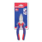 Workpro Linesman Pliers, 6" Long, Ni-Fe-Coated Drop-Forged Carbon Steel, Blue/Red Soft-Grip Handle (W031005WE)