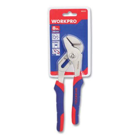 Workpro Groove Joint Pliers, 8" Long, Ni-Fe-Coated Drop-Forged Carbon Steel, Blue/Red Soft-Grip Handle (24394540)